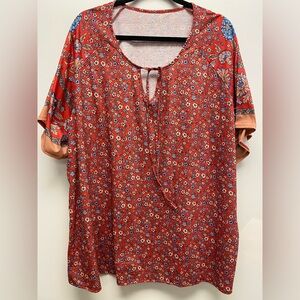 4 for $25 💛 Burnt Orange / Cream Floral Boho Style Top / Tunic Size 5x